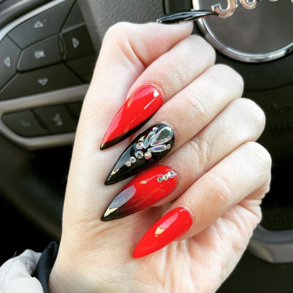 06-Sassy in Black and Red Stiletto Nails