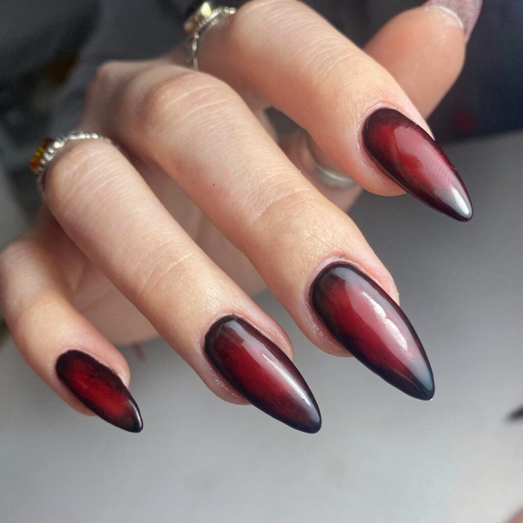 09-Intense Gothic Black and Red Stiletto Nails