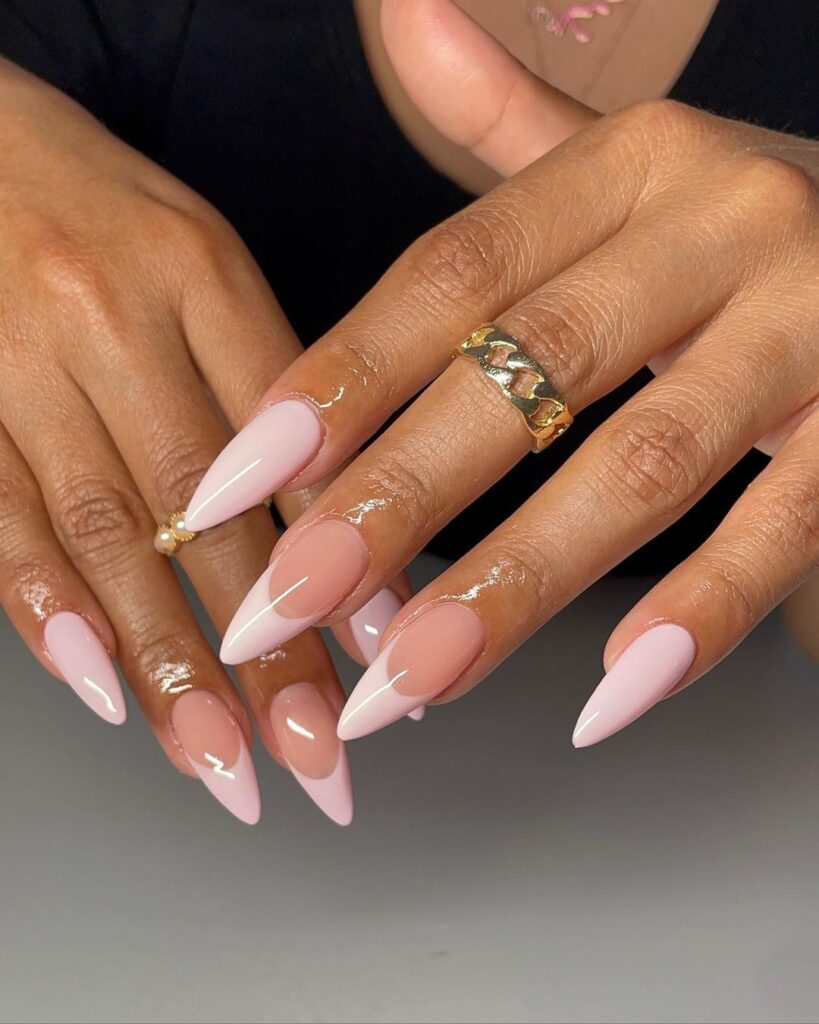09-Lovely Pink French Tip Stiletto Nails