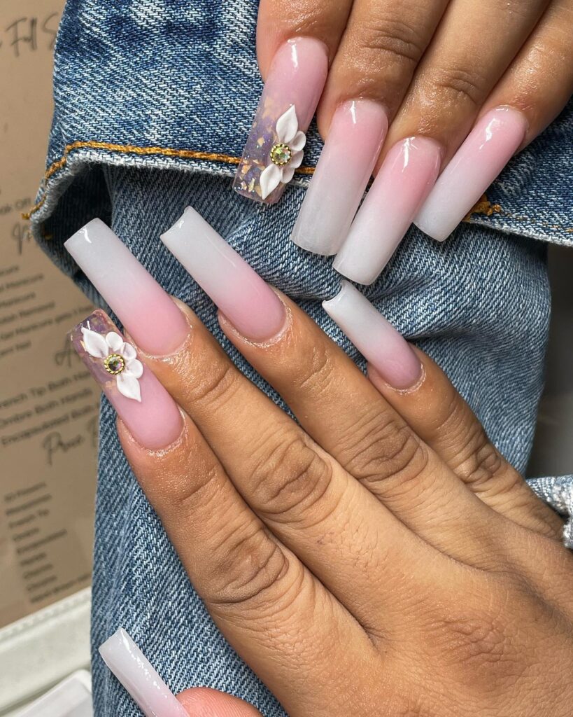 10-Lovely Pink and White Long Nails