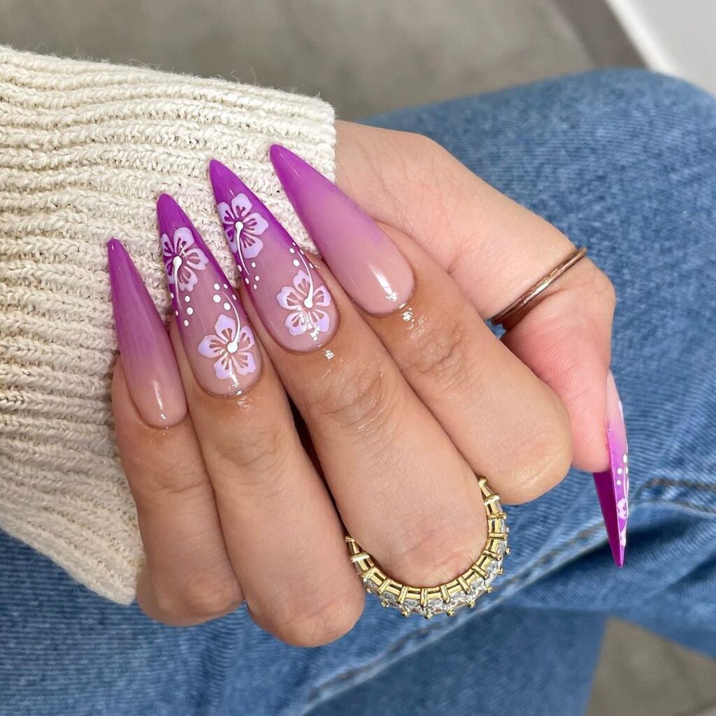 11-Charming Purple French Tip Stiletto Nails