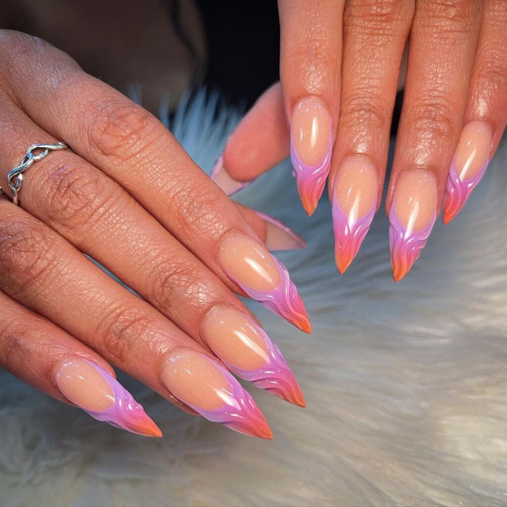 14-Summer Vibe Ombre French Tip Stiletto Nails