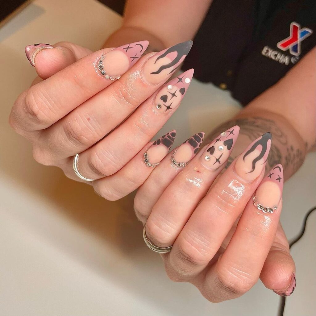 16-Nude French Tip Stiletto Nails