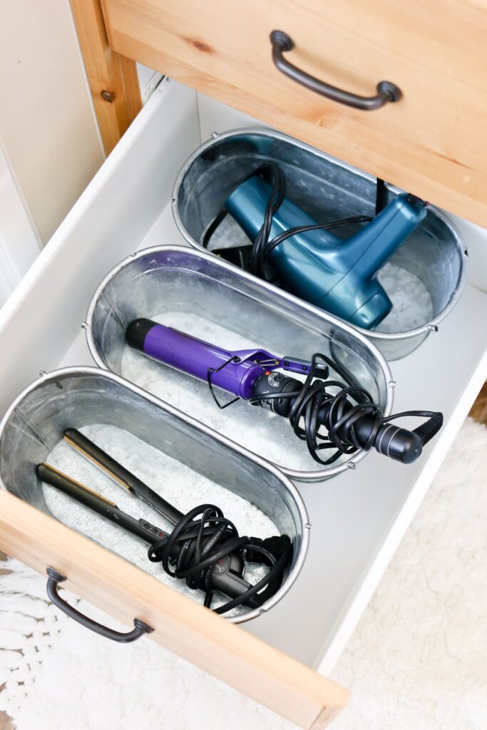 Store-hair-straighteners-in-metal-bins