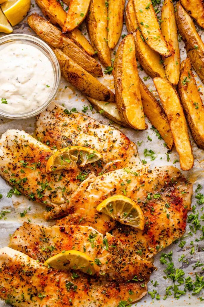 Sheet-pan-fish-and-chips-high-protein-meal