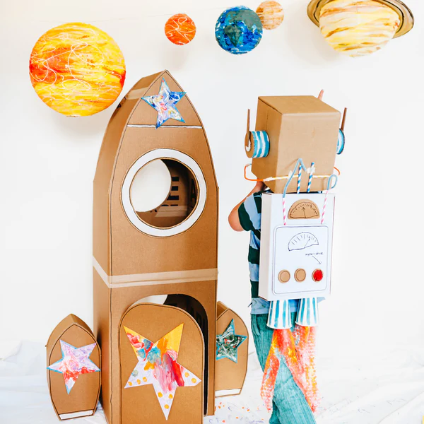 Recycled-cardboard-box-rocket-ship